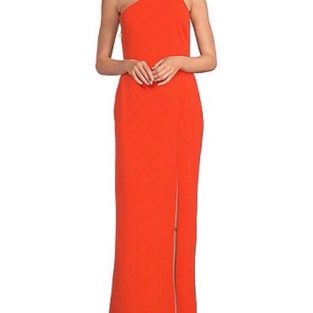 Badgley Mischka One-Shoulder Orange Evening Gown with Slit
